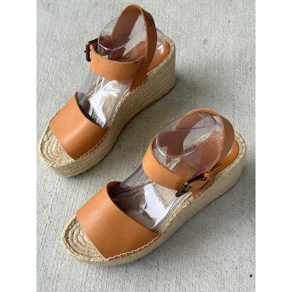 Soludos Minorca Women's 9 Brown Leather Espadrille Platform Sandals Peep Toe - Picture 5 of 11